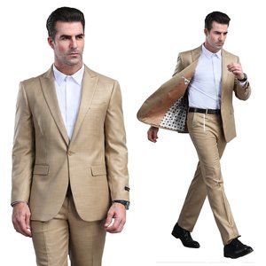 Sharkskin Steel Khaki Mens 2-Piece Suit by Tazzio